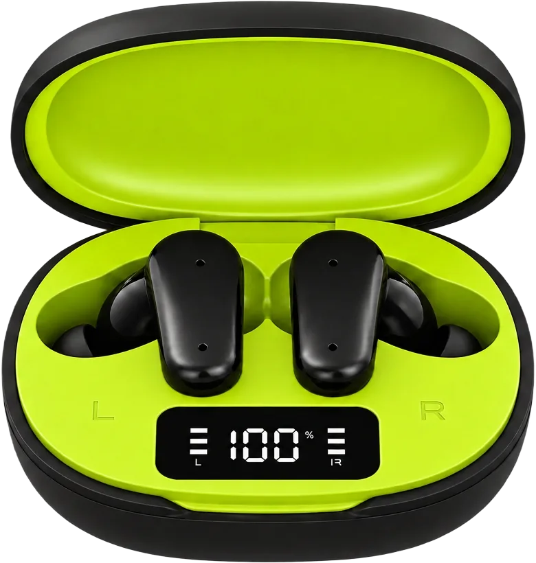 JVS FLOW TWS 508 black earbuds with charging case